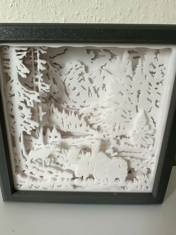 Leuchtrahmen Elche im Wald unbeleuchtet – 3D Schattenbox