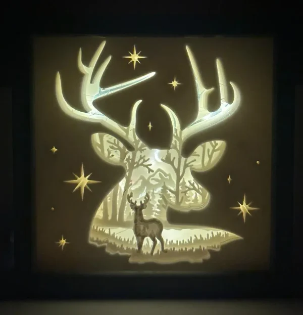 Leuchtrahmen Rentiermotiv beleuchtet – dekorative LED Schattenbox