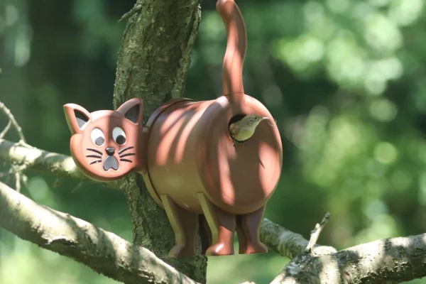 Vogelhaus/Nistkasten Die Katze an Baum befestigt