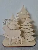 Weihnachtsdeko Rentier mit Tannenbäumen – Vorderansicht