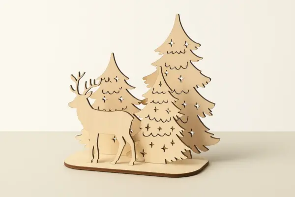 Detailansicht Rentier und Tannenbäume – Weihnachtsdeko
