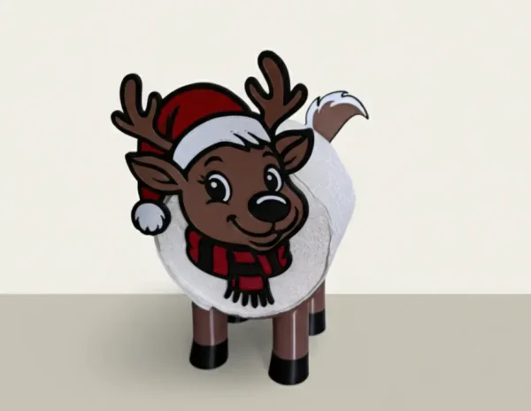 Rudi das Rentier Klopapierhalter für Weihnachten als lustige WC Deko mit festlichem Geweih auf hellem Hintergrund